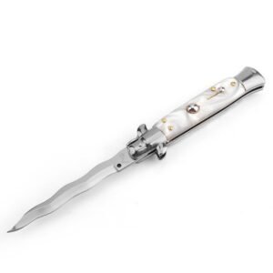8.75 Inch Italiensk Stiletto Switch Kris Blade Fick Knife Vit med vitt handtag