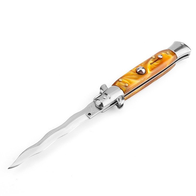 36.jpg 8.75 Inch Italiensk Stiletto Switch Kris Blade Fick Knife Orange