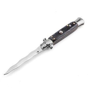 8.75 Inch Italiensk Stiletto Switch Kris Blade Fick Knife Svart med vitt handtag