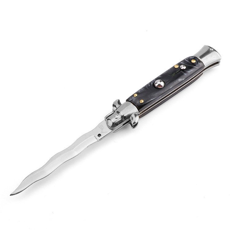 37.jpg 8.75 Inch Italiensk Stiletto Switch Kris Blade Fick Knife Svart med vitt handtag