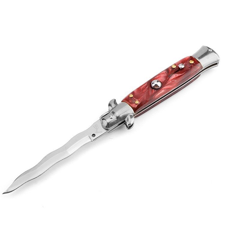 39.jpg 8,75 tum italiensk stilettkniv med krisblad, röd