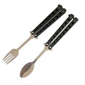 Balisong Sked Fjärilsträningskniv Övningskniv Kast Bär Soppsked Gaffel