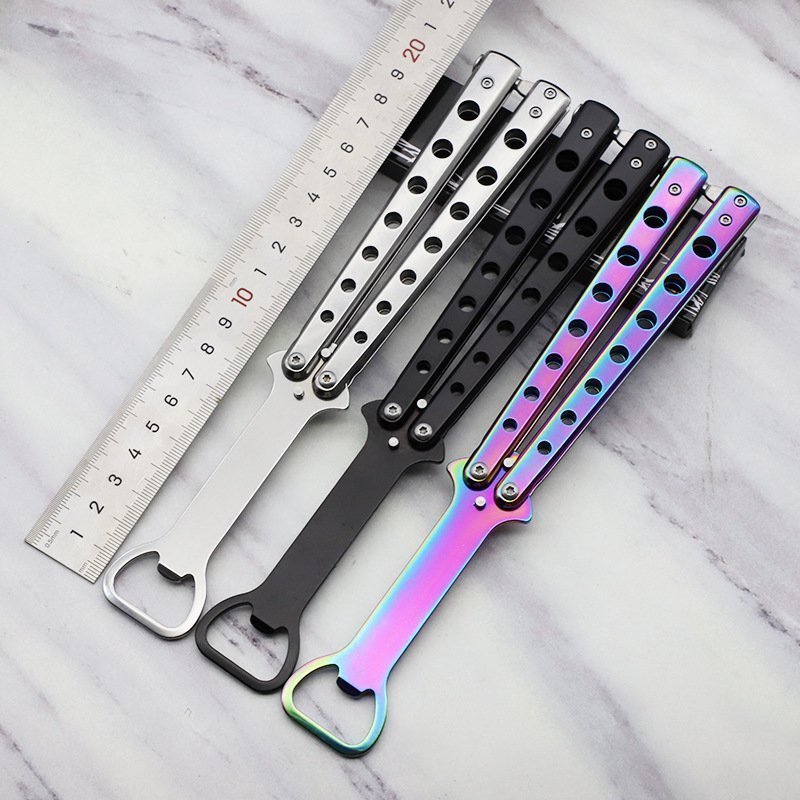 main-01.jpg Flasköppnare Öva BALISONG METAL BUTTERFLY Trainer Matt knivblad