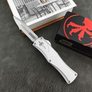 zinkhandtag Microtech Hera Goddess vitt handtag dubbeleggad OTF-kniv