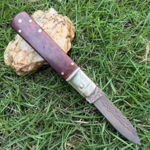 AKC Classic runt handtag kopparinlägg damaskus sidöppnande automatkniv