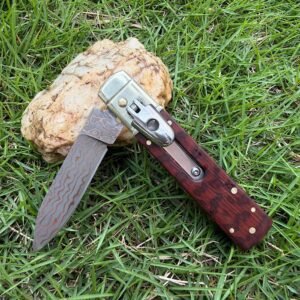 AKC Classic runt handtag kopparinlägg damaskus sidöppnande automatkniv