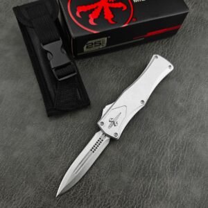 zinkhandtag Microtech Hera Goddess vitt handtag dubbeleggad OTF-kniv