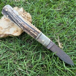 AKC Classic runt handtag kopparinlägg damaskus sidöppnande automatkniv