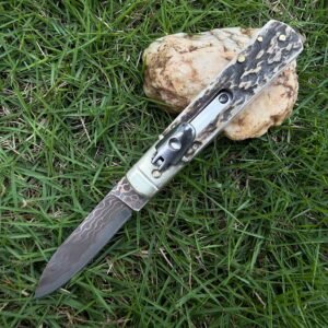 AKC Classic runt handtag kopparinlägg damaskus sidöppnande automatkniv