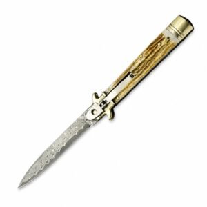 9-tums Antler Handle Damaskus Stiletto Knife
