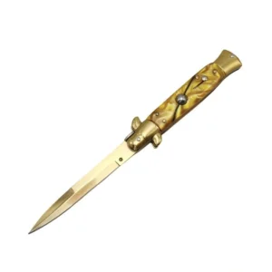 8.75 Inch italienska Stiletto Knife – Gold Handle Flick Knife