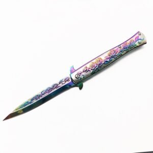 Titanium Rose graverad Stiletto Knife - Färg Finish Design