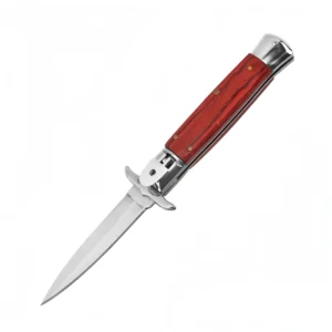 Classic Italian Stiletto Knife – Automatisk Flick Knife med Red Wood Handle
