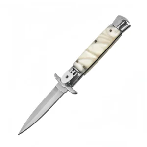 9 Inch italienska Stiletto Knife - White Imitation Ivory Handle Automatic Switchblade