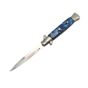 8.75 tum italiensk stilettkniv – blått handtag automatkniv