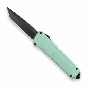 fjäril 5370 grönt handtag rak rakutfällande modell med spetsig ände OTF-kniv