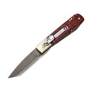 klassisk runt handtag kopparinlägg damaskus sidöppnande automatkniv